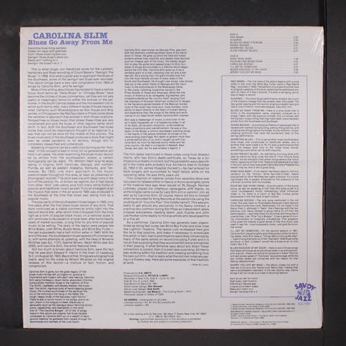 CAROLINA SLIM: blues go away from me SAVOY JAZZ 12" LP 33 RPM - Picture 2 of 2