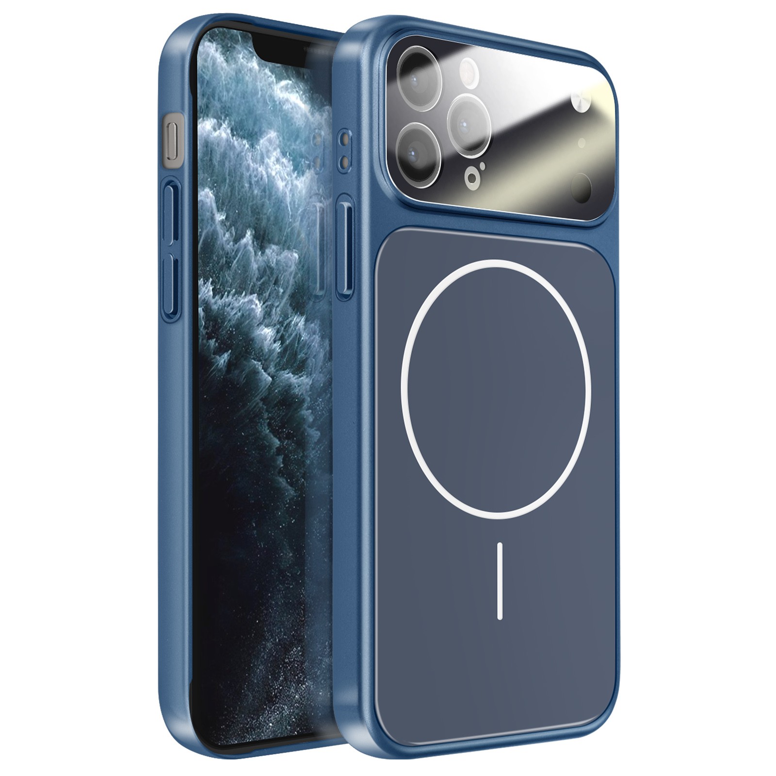 Coque iPhone 11 Pro Max bleu nuit rigide en verre mat AG protection antichoc smartphone Avizar