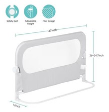 Gray White Adjustable Height Bed Rail with Safety Belt for Toddler