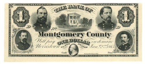 1865 Bank of Montgomery County Norristown Pennsylvania PA $1 Obsolete (64730)
