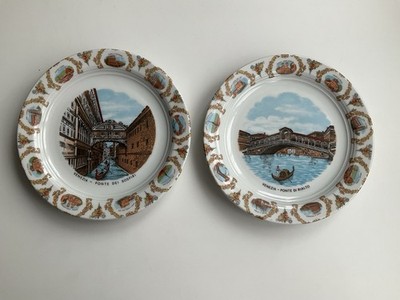 Zwei Retro Souvenirteller - Die Seufzerbrücke & die Rialtobrücke Venedig, Italien