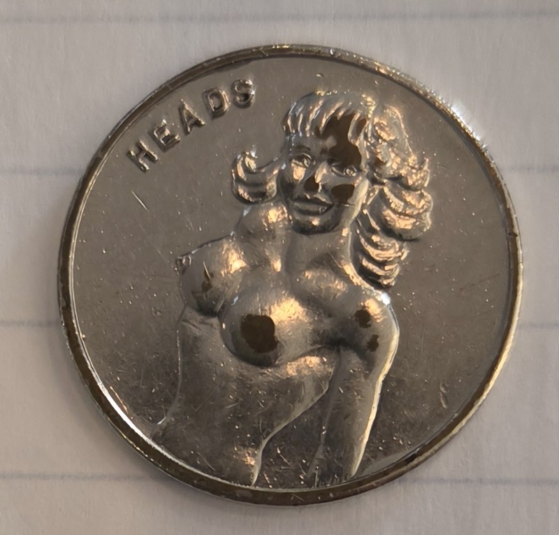 Risque Vintage Heads or Tails Nude Woman Token