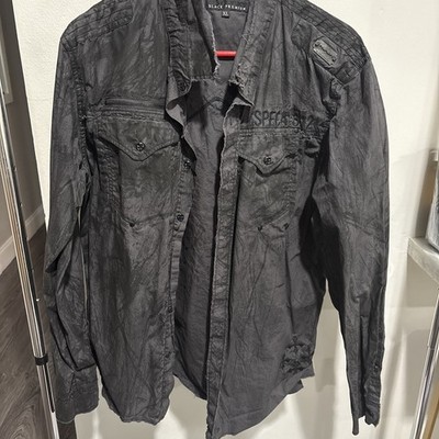 Affliction Black Premium Long Sleeve Button Up Shirt Men XL Black Grunge Goth H1