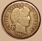 1907-S BARBER DIME -- Good+ (G+)