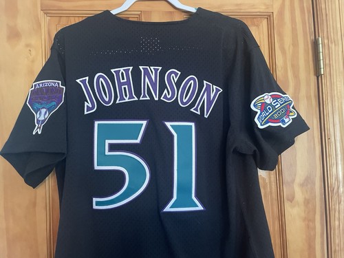 2001 RANDY JOHNSON ARIZONA DIAMONDBACKS WORLD SERIES BLACK MESH JERSEY, SZ LARGE - Picture 8 of 14