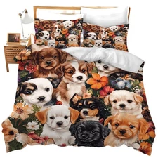 Dog Bedding Set Dog Flower Comforter Set Cover Full Size Labrador Retriever D...