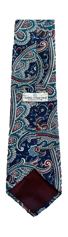 Van Heusen Classic Collection Blue Paisley Men's Necktie Teal Red Retro - Image 3 of 4