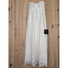 NWT Lulus Aramis White Embroidered Lace Strapless Bustier Midi Dress Tube Size M