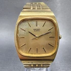 Seiko Watch Men 32mm Gold Dial Gold Tone Rectangle 7810-5139 New Battery B123