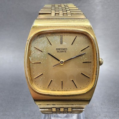 Seiko Watch Men 32mm Gold Dial Gold Tone Rectangle 7810-5139 New