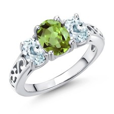2.42 Ct Oval Green Peridot Sky Blue Aquamarine 925 Sterling Silver Ring