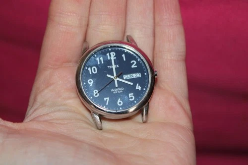 Vintage Timex Silver Tone Blue Watch Face Only WR 30m Indiglo