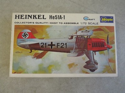 Vintage Hasegawa Heinkel He51A-1 1/72 Scale Model Kit Minicraft CIB JS-053:100