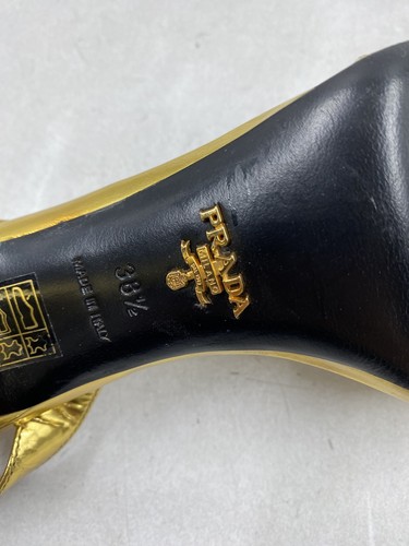 Prada Gold Pointed Leather Toe Pump W 8 - Picture 6 of 9
