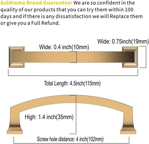 Asidrama 20 Pack 4 Inch 102mm Champagne Bronze Kitchen Cabinet Handles Brushed - Picture 2 of 8