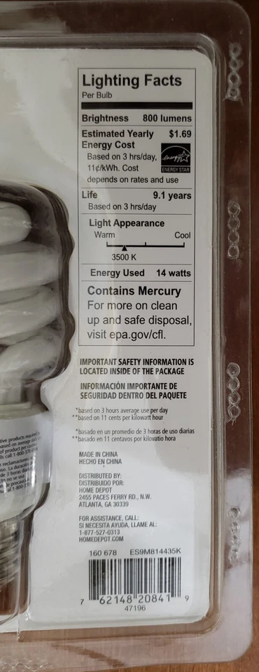 Ecosmart 60W Equivalent 14 Watt 800 Lumens CFL BRIGHT WHITE 8 BULBS (2-4PKs) NEW - Image 4 of 4