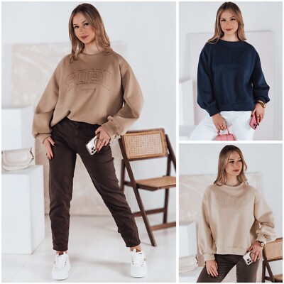 Damen Sweatshirt Pulli Sport Langarmshirt Basic Pullover Einheitsgröße DSTREET