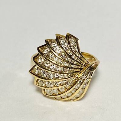 【wingbling】14k Evgenia Rough Diamond Ring キム ソウン着用 Vintage Hong Kong 14K Yellow Gold Fan 0.79ctw Diamond Size 7