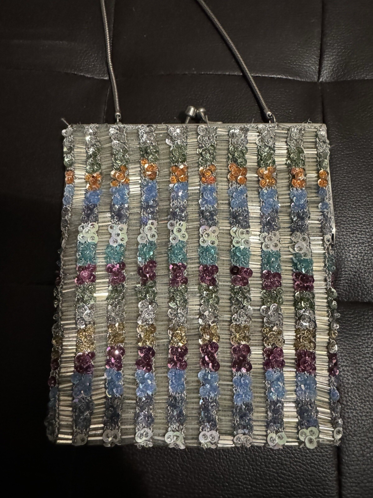 Vtg Multicolored Hand Beaded Sequined Evening Bag… - image 6