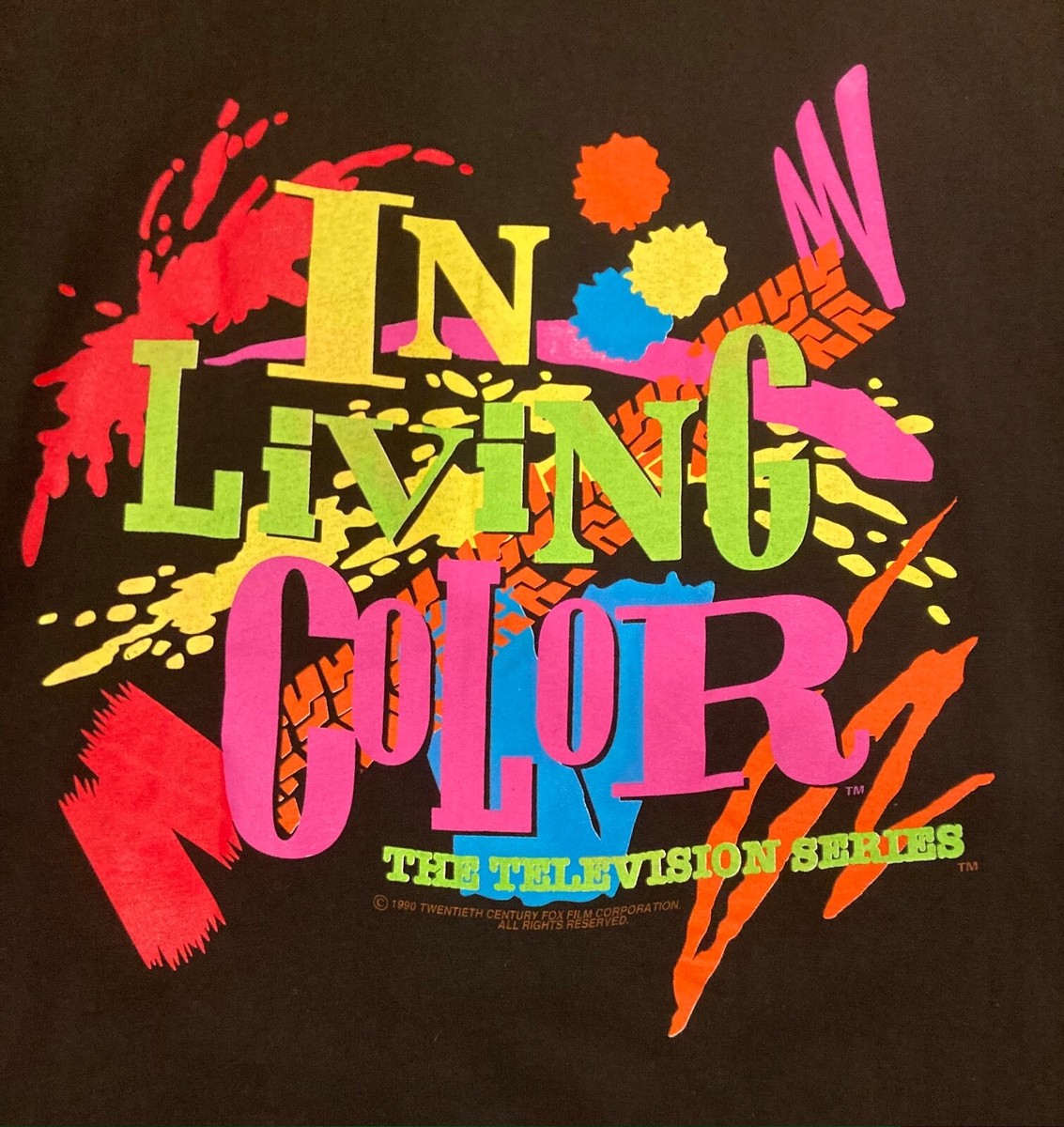 amazing vintage 1990 IN LIVING COLOR tv show promo T-SHIRT fox broadcasting XL