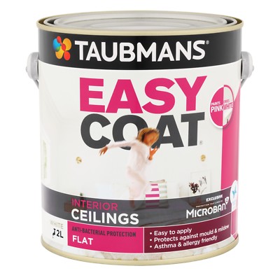 Taubmans Easycoat Ceiling Paint Stain Resistant Pink To White 2l