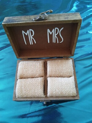 Bride Groom His Hers Wedding Ring Box Wood