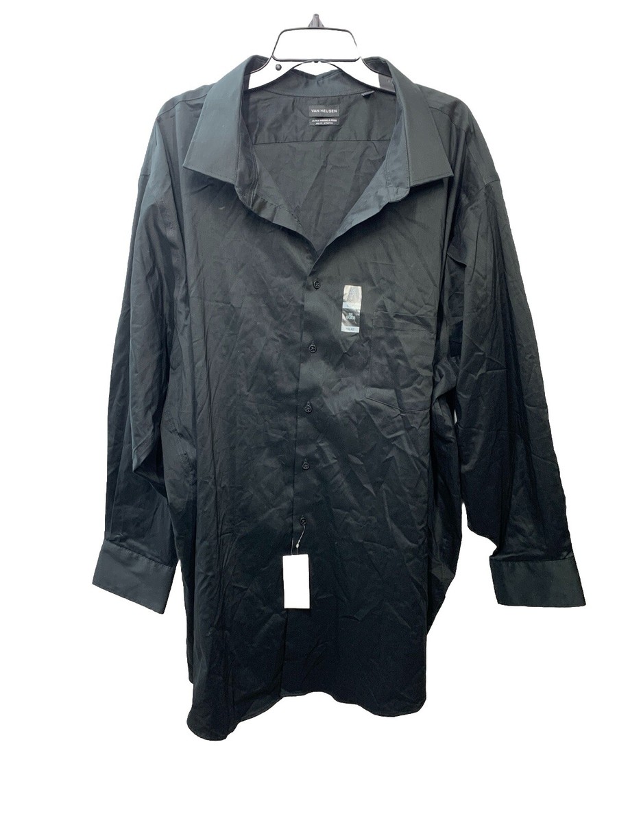 Van Heusen Black Button Up Stain Shield Big Fit Stretch Shirt Mens