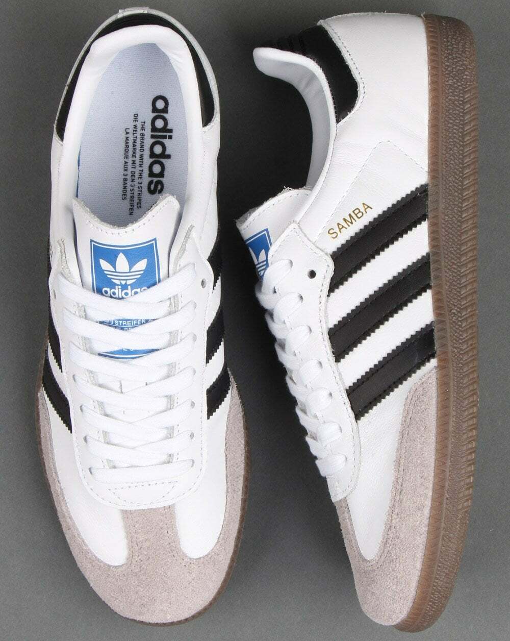 red and white samba trainers