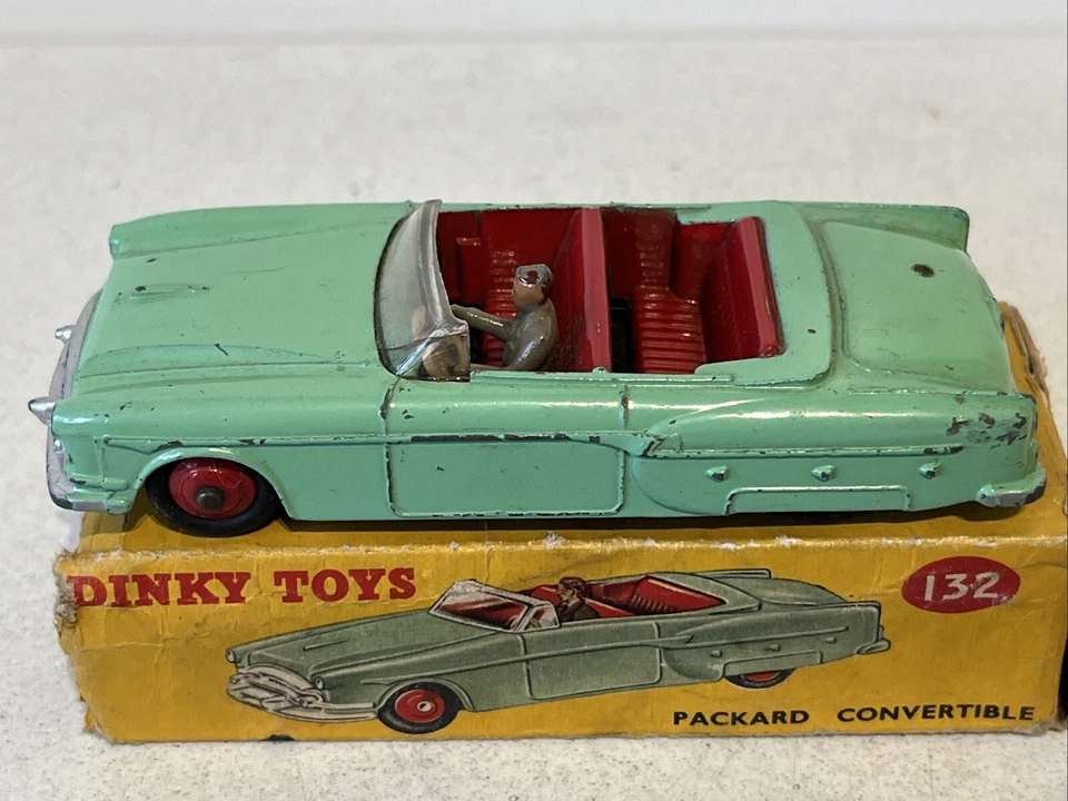 Vintage Dinky 132 Packard Convertible Pale Green Car w/ Figure Orignal Boxed - Image 3 of 4