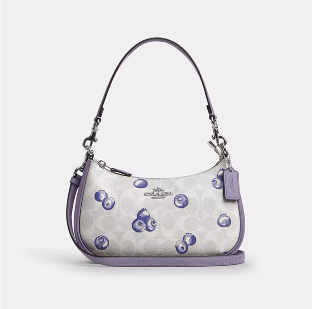 COACH Teri Women's Shoulder Bag Signature Canvas Leather Blueberry Print