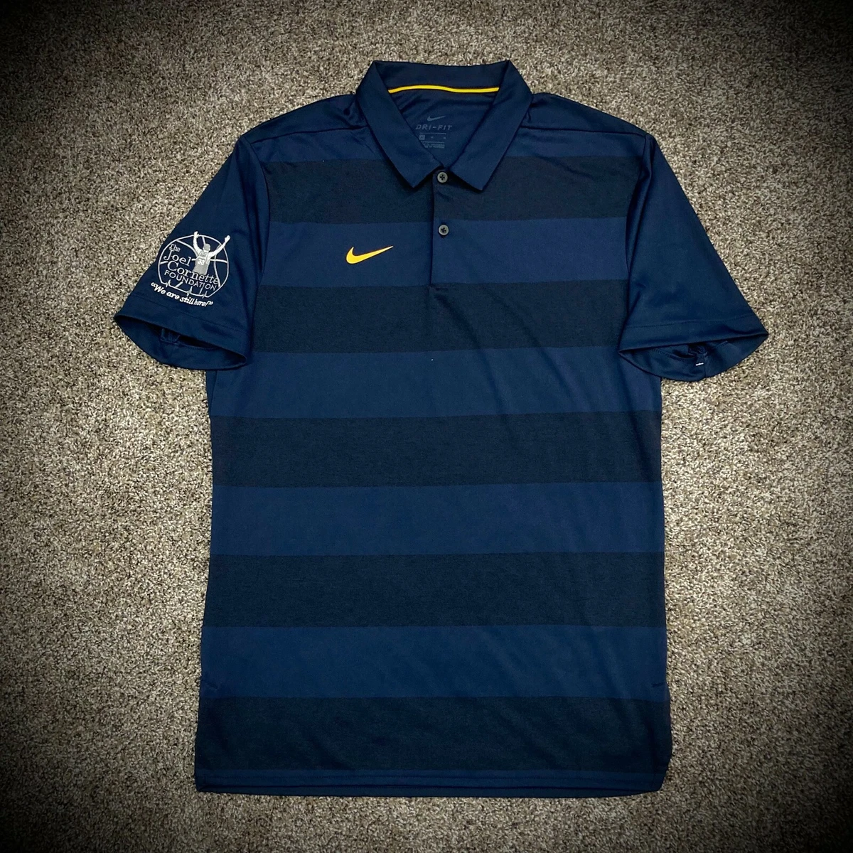 pronóstico Betsy Trotwood Buena voluntad NIKE DRI FIT POLO SHIRT navy blue striped Joel Cornette Foundation Golf  MENS MED | eBay