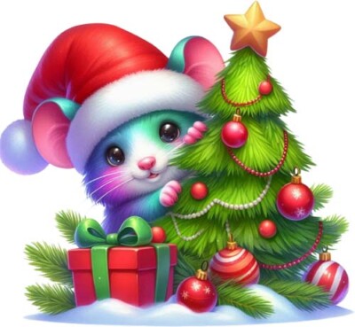 Wandbild bunt Weihnachten Ratte Baum Schlafzimmer Kinderzimmer Dekor Vinyl Aufkleber Abziehbild