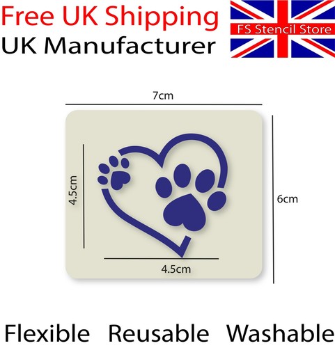 Paw Print Heart Crafting Card Making Face Painting Stencil 7cm x 6cm Reusable - Picture 1 of 6