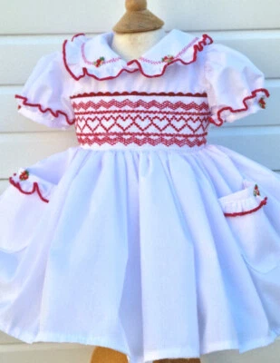 Dream baby girls 0-8 years red hearts smocked embroidered traditional dress