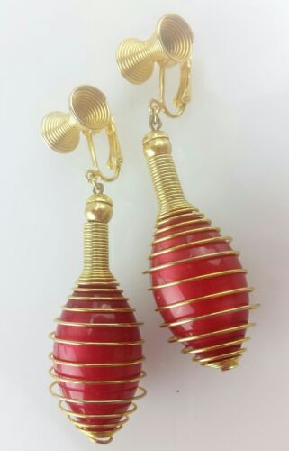 PENDIENTES DE COLECCIÓN MOD ROJO Y DORADO ALAMBRE COLGANTE CLIP DISCO Ligero - Imagen 3 de 7