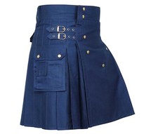 Men's Scottish Navy Blue Utility kilt is made of Cotton