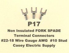 100 Non-Insulated FORK SPADE Terminal Connectors 22-18 Wire Gauge AWG 10 Stud