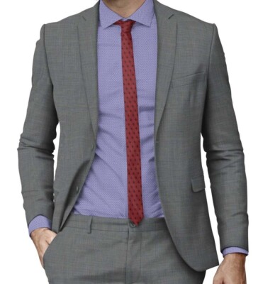 Mens Gray Suits Sharkskin Casual Formal Business Bespoke Wedding Suit