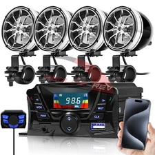 Bluetooth Motorcycle Stereo Speakers Audio Amplifier System USB FM ATV Golf Cart