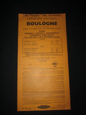1961 British Railways ''No Passport'' London - Boulogne Excursion Flyer C55