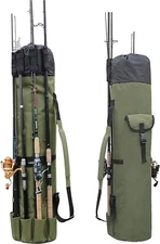 Soft-sided canvas Fishing Rod Carrier Pole Bag Reel Case Waterproof (5 rods)