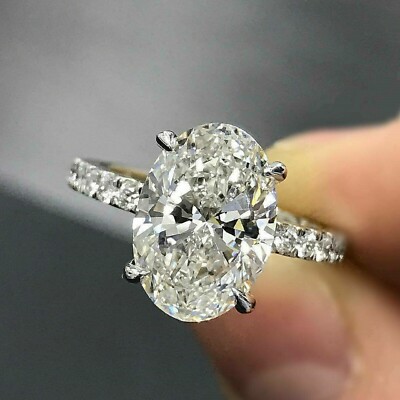 Oval Cut 2 Ct Simulated Diamond Solitaire Engagement Ring 14K White Gold Plated