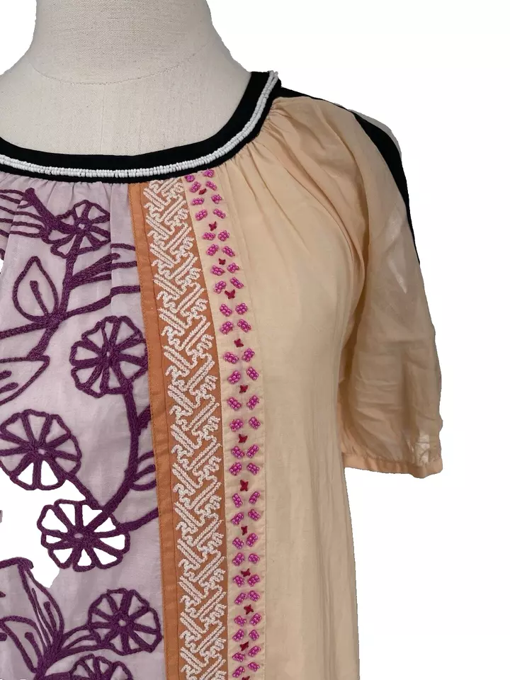 Anthropologie Leifnotes Brimming Borders Embroidered Bead Shift Dress Size 0 XS - Image 4 of 4
