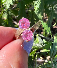 VINTAGE SOLID 10K YELLOW GOLD SYNTHETIC PINK ...