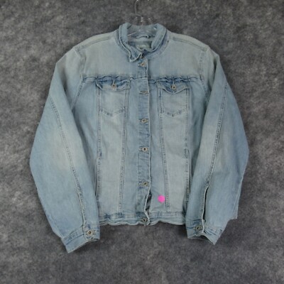 In Linea Denim Jacket Womens 44 Large Blue Long Sleeve Light Wash Casual*