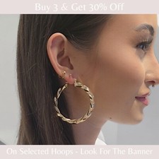 9ct Gold GF 50mm Small Chunky Twist Gold Hoop Earrings Twisted Hoops Classic