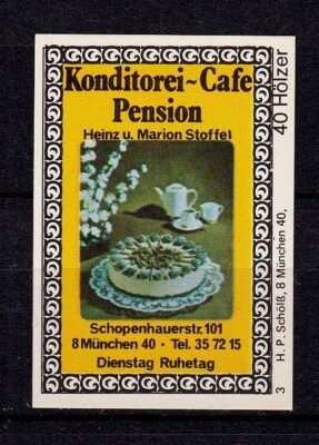 422826/ Zündholzetikett   Konditorei - Cafe - H.u.M. Stoffel - 8000 München