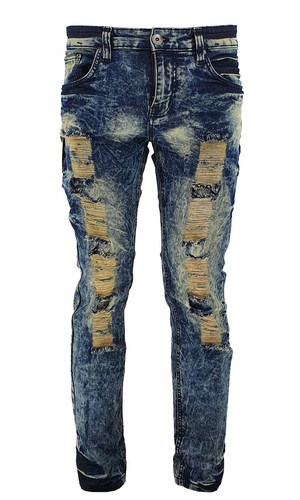 Mens Peviani Stretch Acid / ice Wash Slim Fit Ripped Distressed Denim Jeans Pant