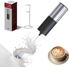 Electric Milk Frother Handheld Foam Maker Whisked Drink Mixer w/Stand For Coffee