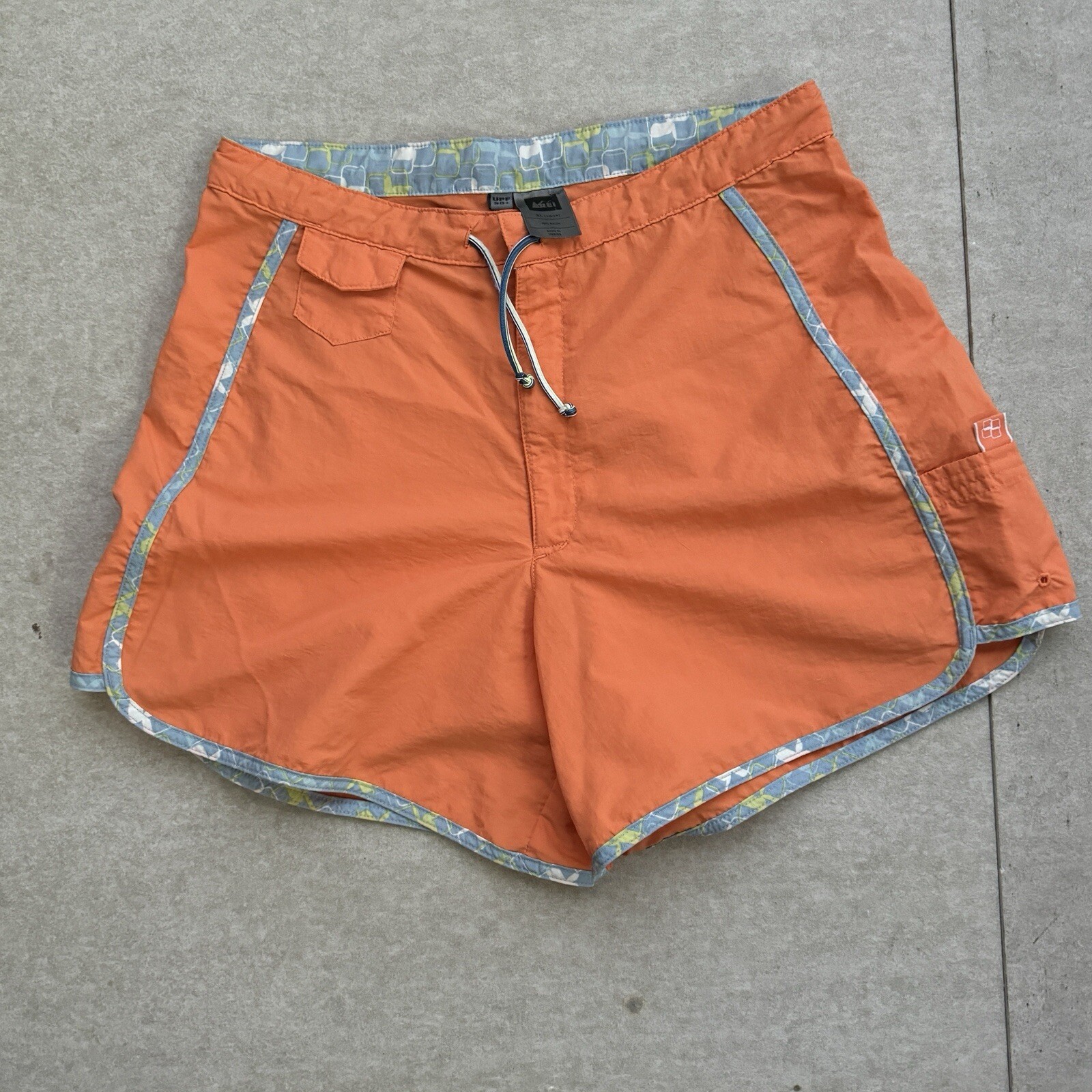 Rei Swim Trunks Girls Unisex Size 16/18 Xl Upf 30+ Orange Zip Blue Vintage